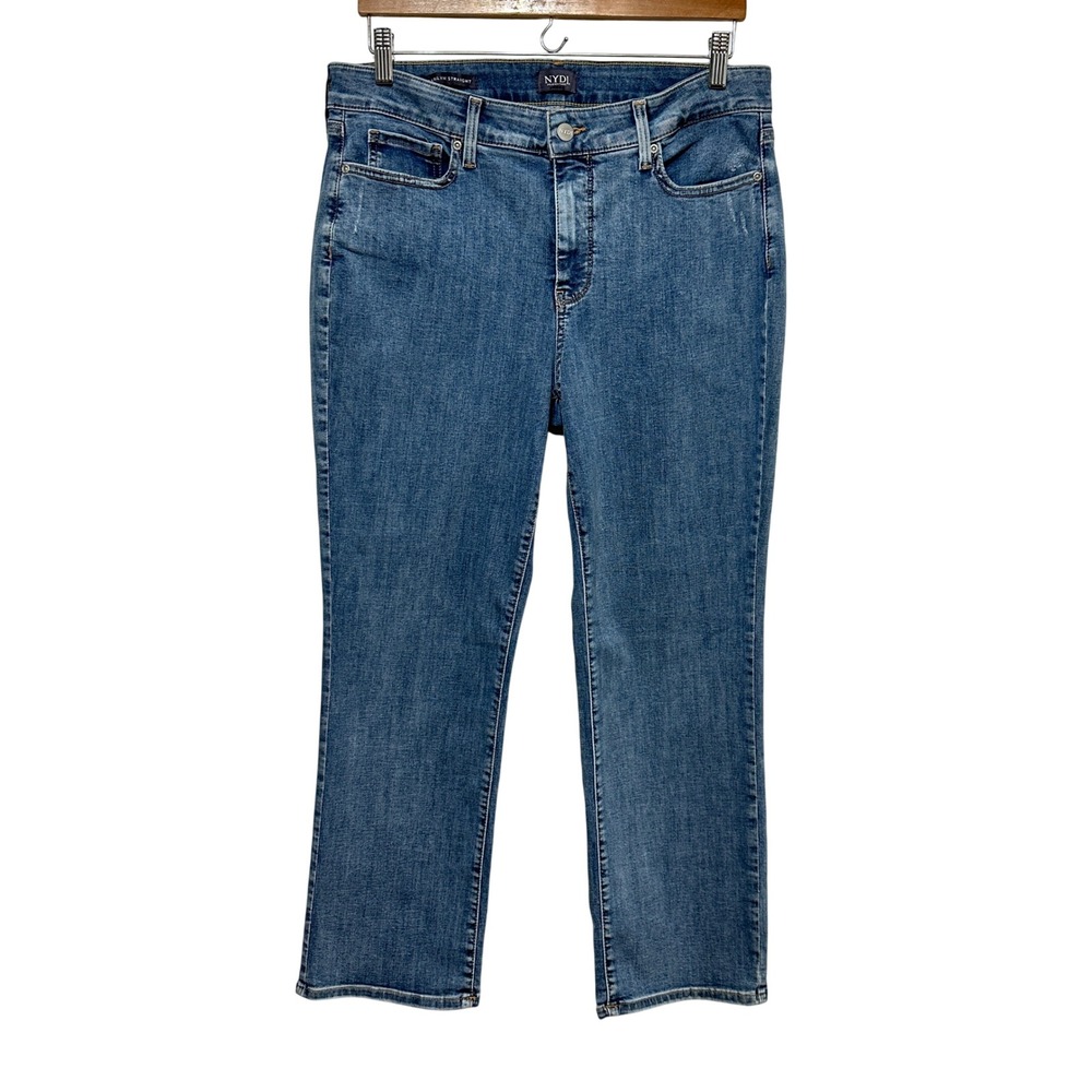 NYDJ Marilyn Straight Jeans Womens 12 Blue Denim Lift Tuck Stretch Comfort
